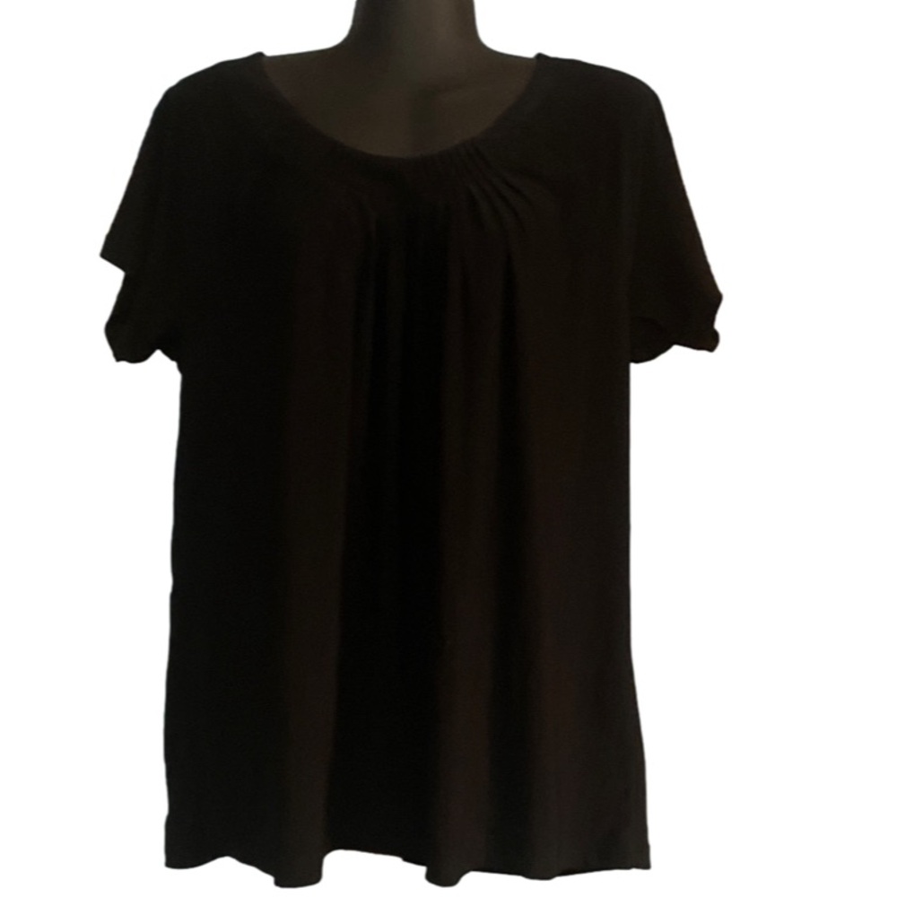 XL Josephine Chaus black short sleeve blouse top tunic